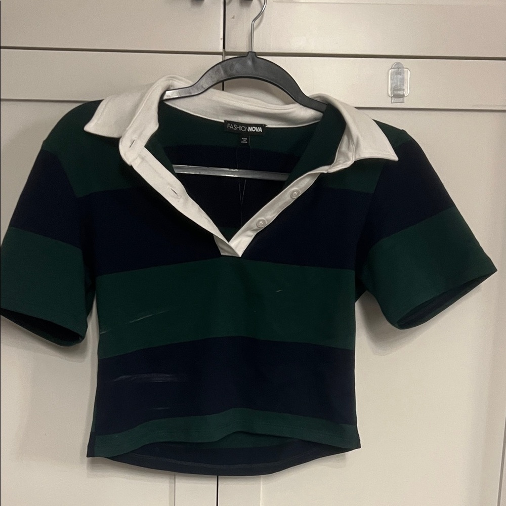 Fashion Nova women’s  Polo with Green and Black Stripes